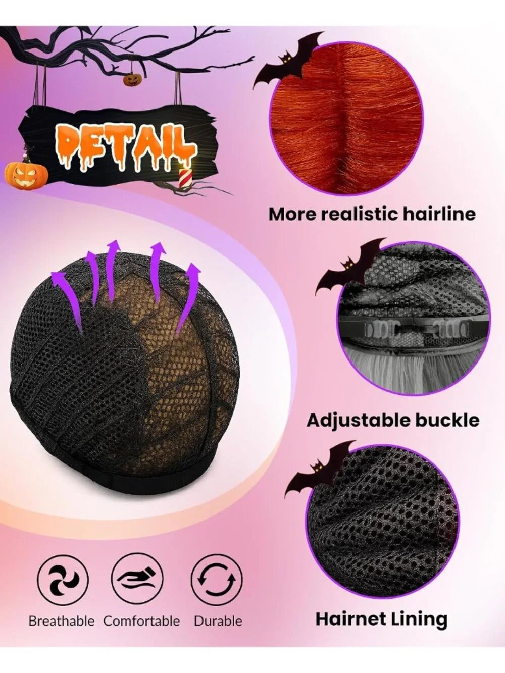 Women's Dark Red Cosplay Convenient Set Include Adjustable Wig Cap Headpiece